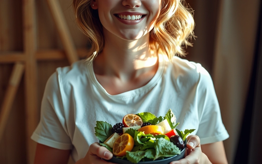 Klientė laikanti šviežią salotų dubenėlį